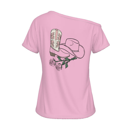 OBR PINK HORSE  Women's Off-Shoulder T-shirt