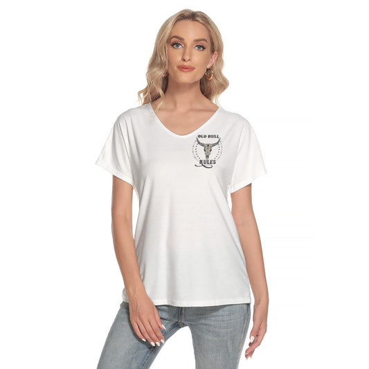 OLD BULL LOGO Deep V-neck Short Sleeve T-shirt